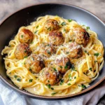 Garlic Butter Meatballs : Creamy Linguine Delight