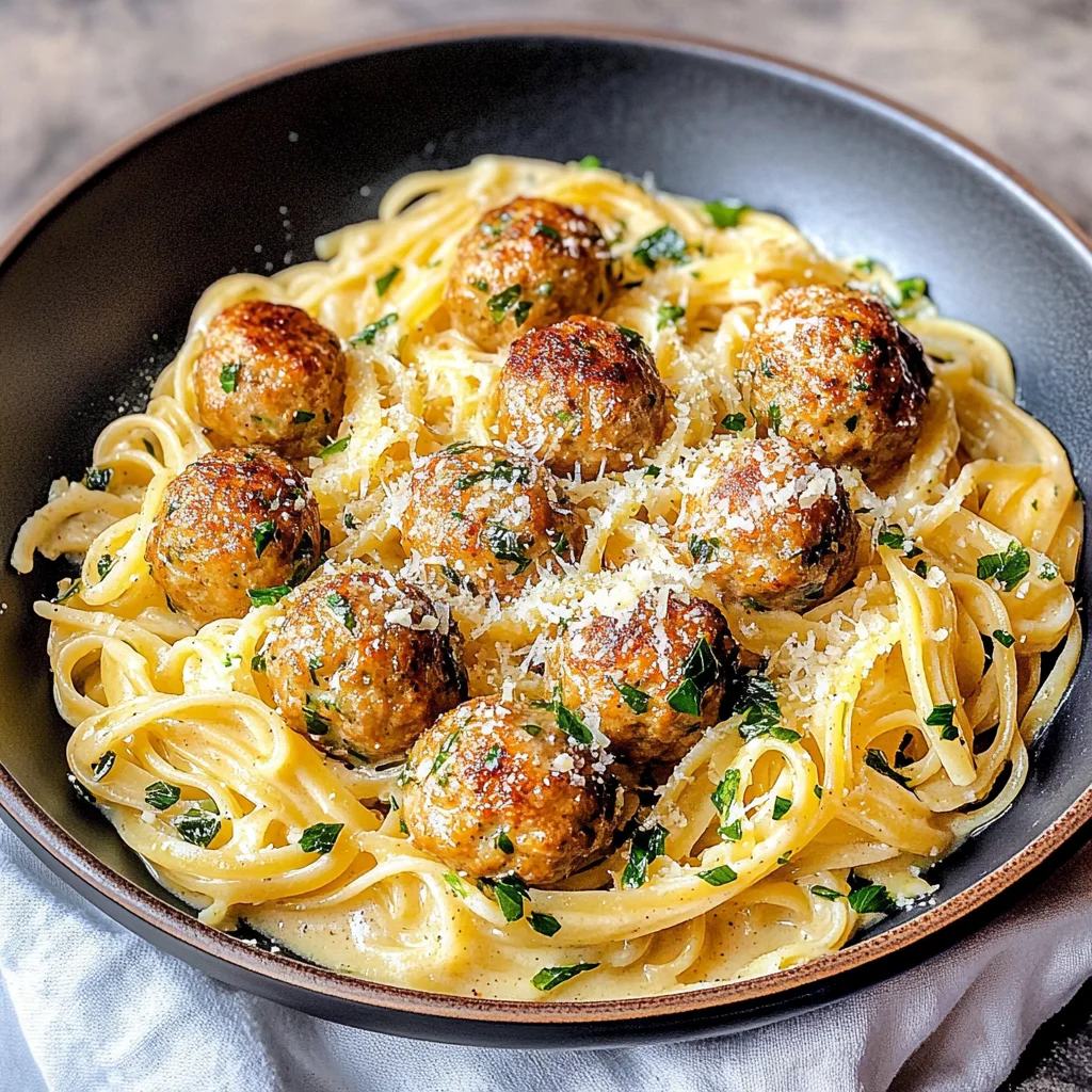 Garlic Butter Meatballs : Creamy Linguine Delight