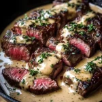 Cast Iron Bavette Steak with Whiskey Garlic Cream Sauce